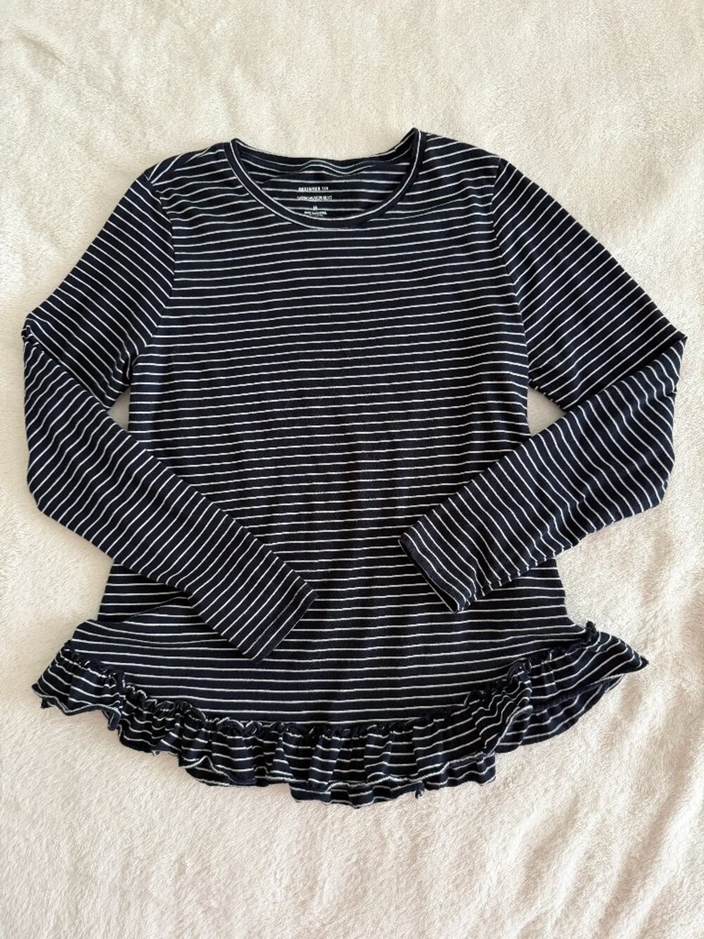 Banana Republic B&W Striped Long Sleeve Ruffled Peplum Hem Crewneck Top Size Med